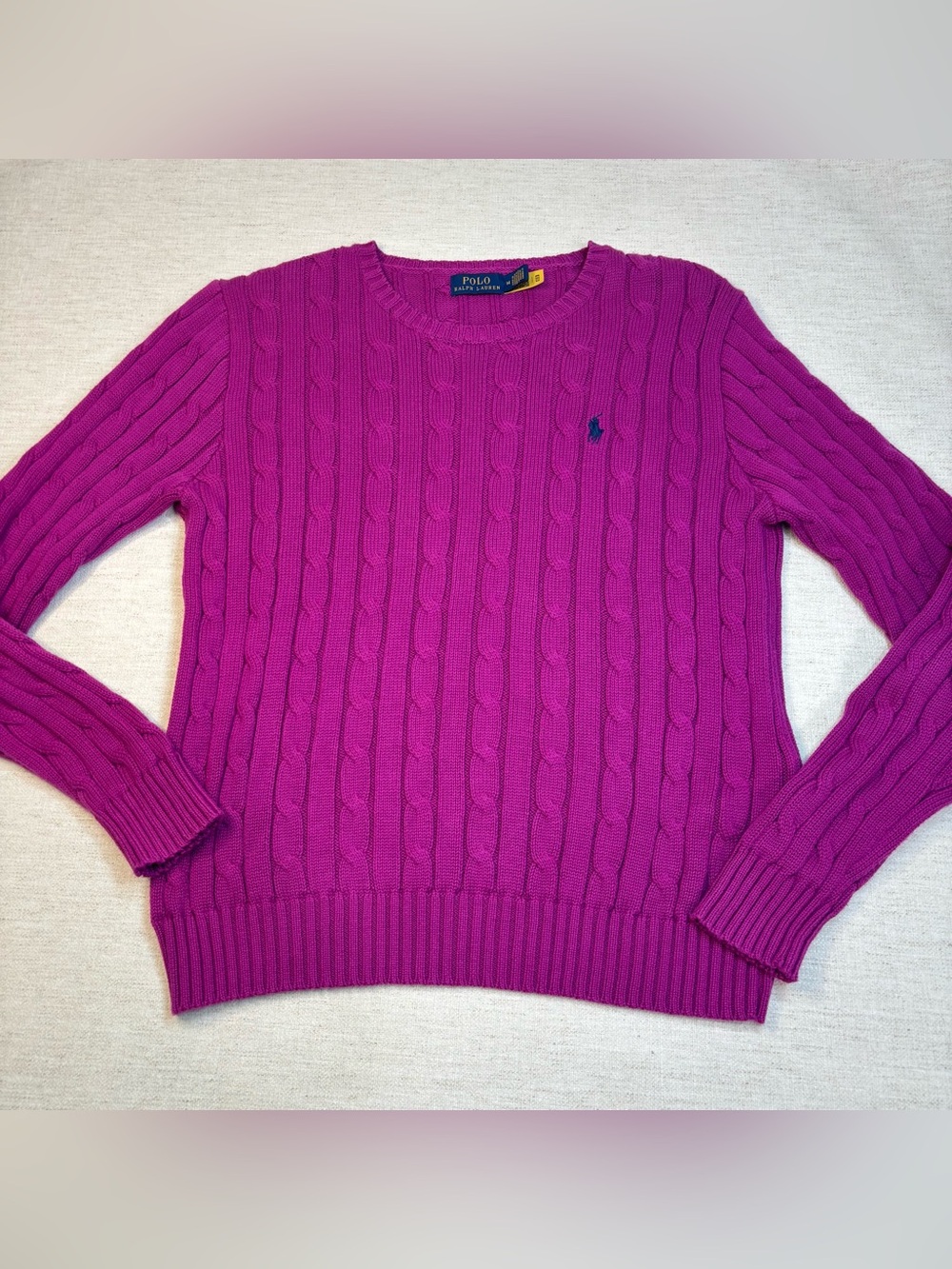 Polo Ralph Lauren Women M Cable-Knit Crew neck Sweater Fuchsia pink long sleeve